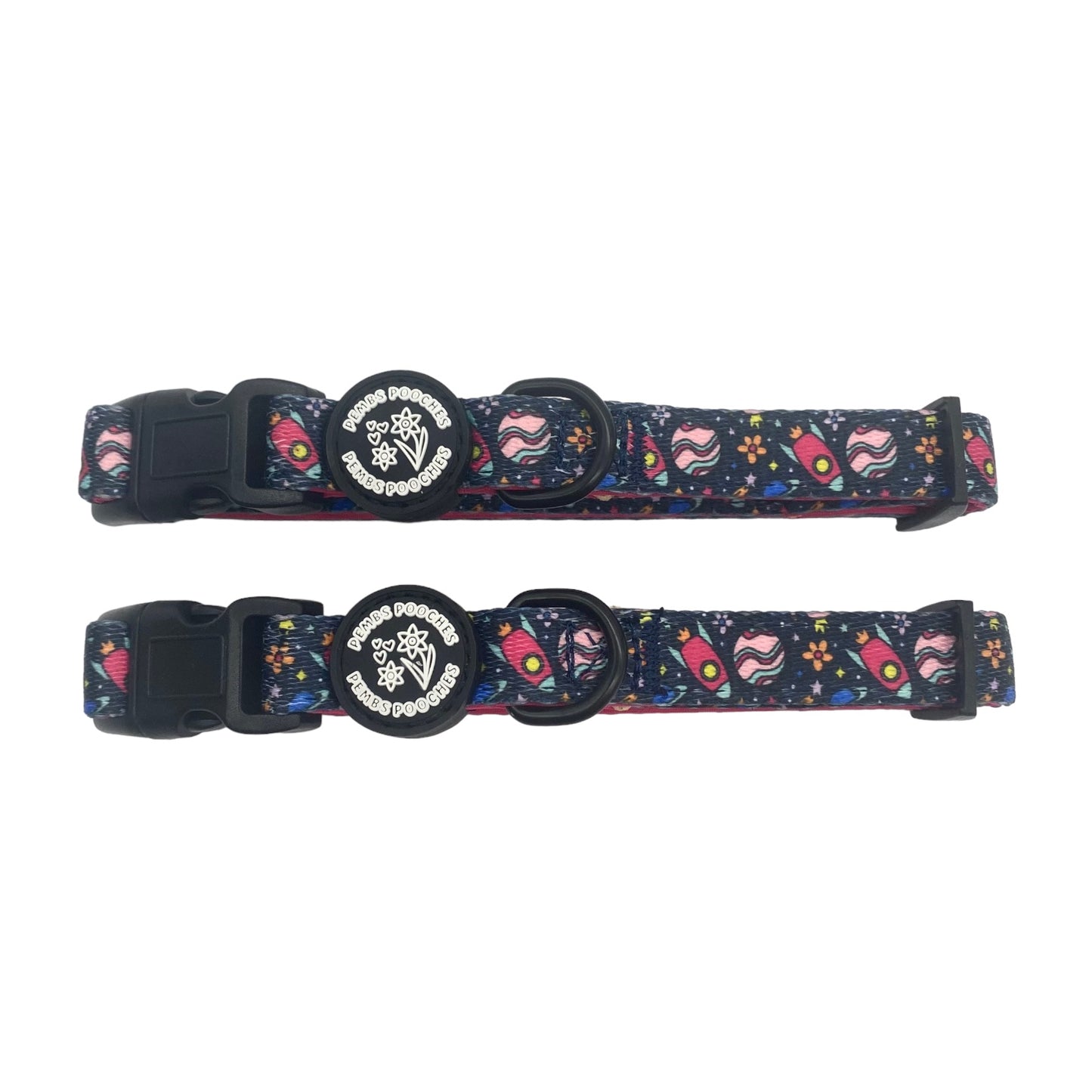In my happy space collar ( blue and pink )